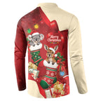 Kangaroo Koala Cockatoo Christmas Australia Button Sweatshirt Aussie Xmas Sock Coquette Bow