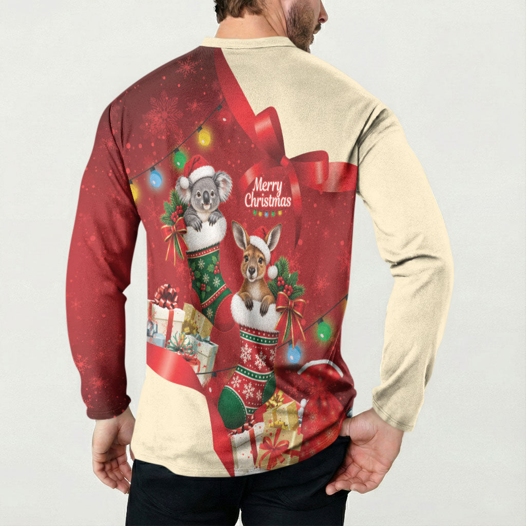 Kangaroo Koala Cockatoo Christmas Australia Button Sweatshirt Aussie Xmas Sock Coquette Bow