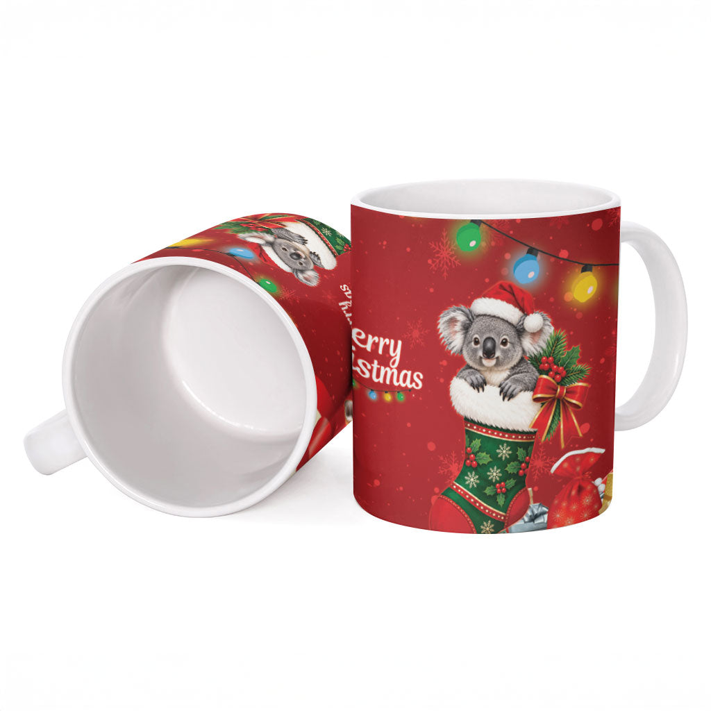 Kangaroo Koala Cockatoo Christmas Australia Ceramic Mug Aussie Xmas Sock Coquette Bow