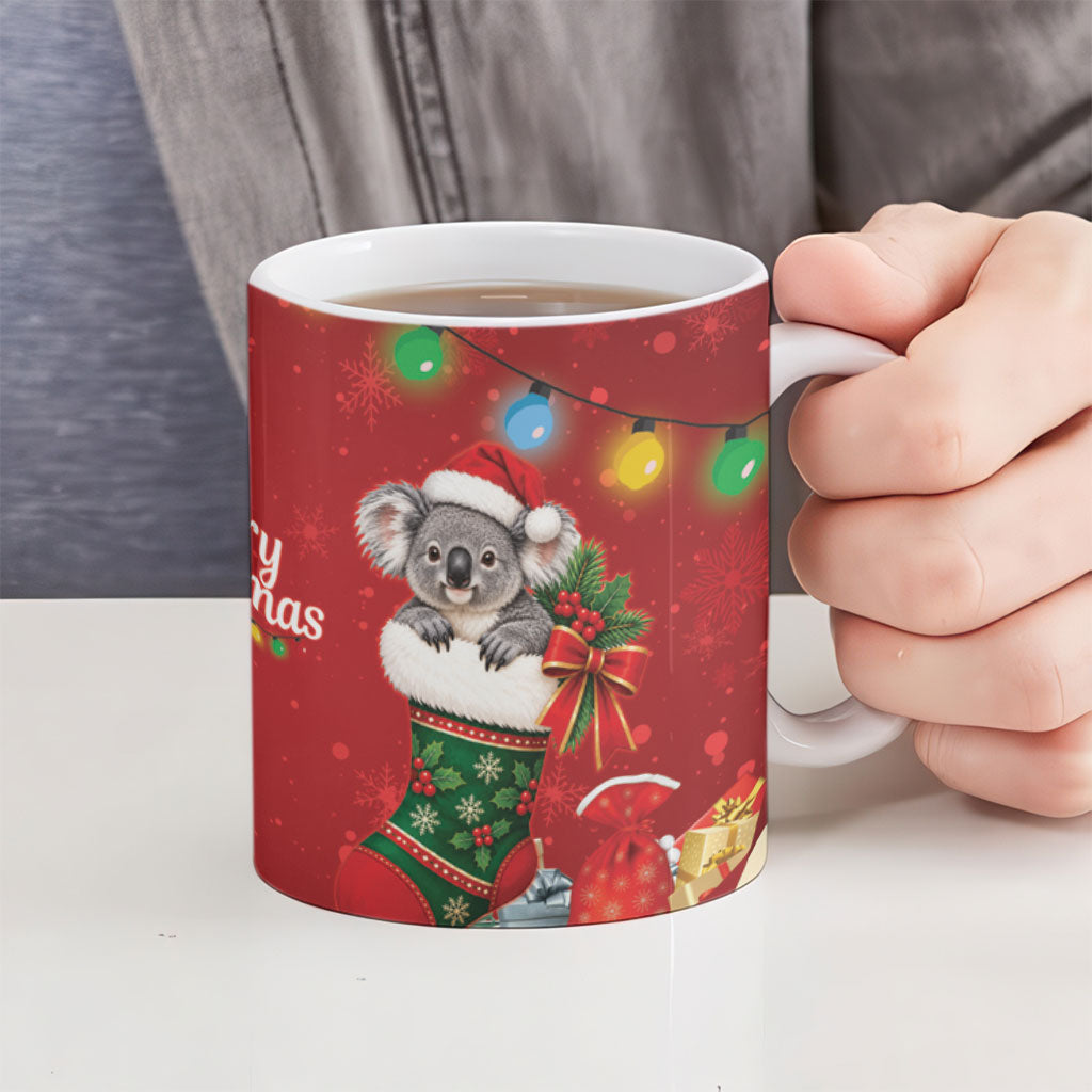 Kangaroo Koala Cockatoo Christmas Australia Ceramic Mug Aussie Xmas Sock Coquette Bow