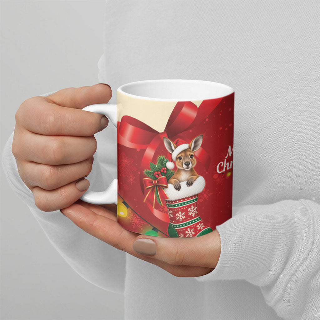 Kangaroo Koala Cockatoo Christmas Australia Ceramic Mug Aussie Xmas Sock Coquette Bow