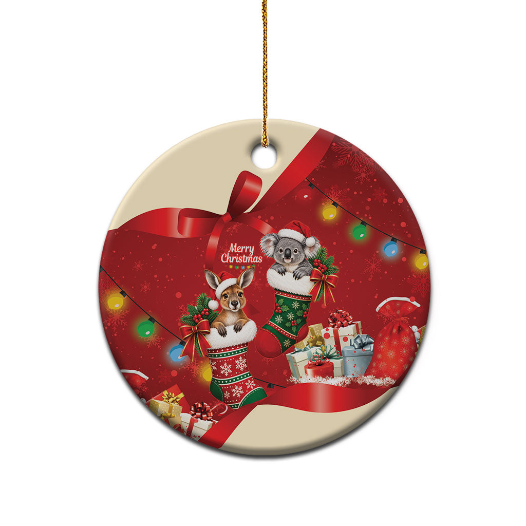 Kangaroo Koala Cockatoo Christmas Australia Ceramic Ornament Aussie Xmas Sock Coquette Bow