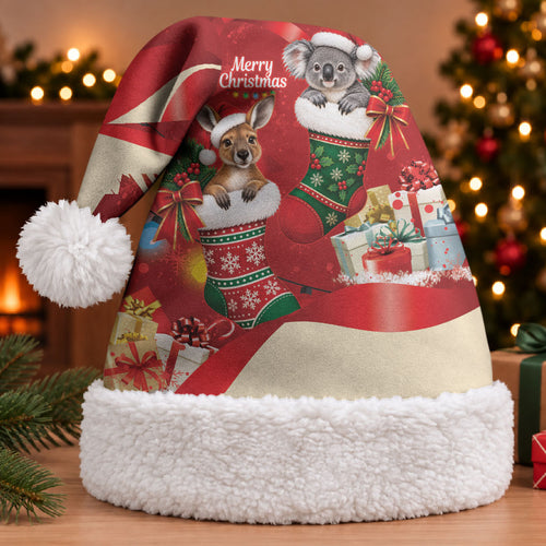 Kangaroo Koala Cockatoo Christmas Australia Christmas Santa Hat Aussie Xmas Sock Coquette Bow