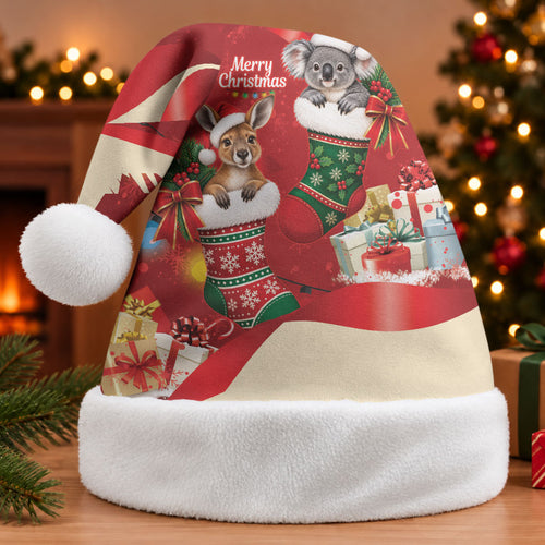 Kangaroo Koala Cockatoo Christmas Australia Christmas Santa Hat Aussie Xmas Sock Coquette Bow