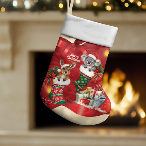 Kangaroo Koala Cockatoo Christmas Australia Christmas Stocking Aussie Xmas Sock Coquette Bow