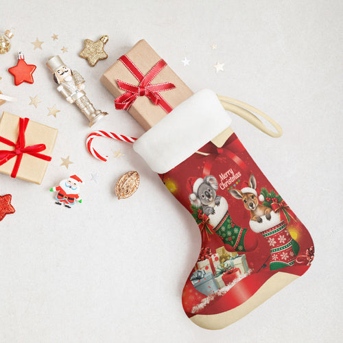 Kangaroo Koala Cockatoo Christmas Australia Christmas Stocking Aussie Xmas Sock Coquette Bow