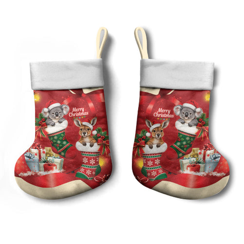 Kangaroo Koala Cockatoo Christmas Australia Christmas Stocking Aussie Xmas Sock Coquette Bow