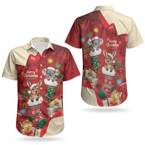 Kangaroo Koala Cockatoo Christmas Australia Couples Matching Mermaid Dress and Hawaiian Shirt Aussie Xmas Sock Coquette Bow