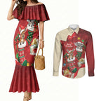 Kangaroo Koala Cockatoo Christmas Australia Couples Matching Mermaid Dress and Long Sleeve Button Shirt Aussie Xmas Sock Coquette Bow