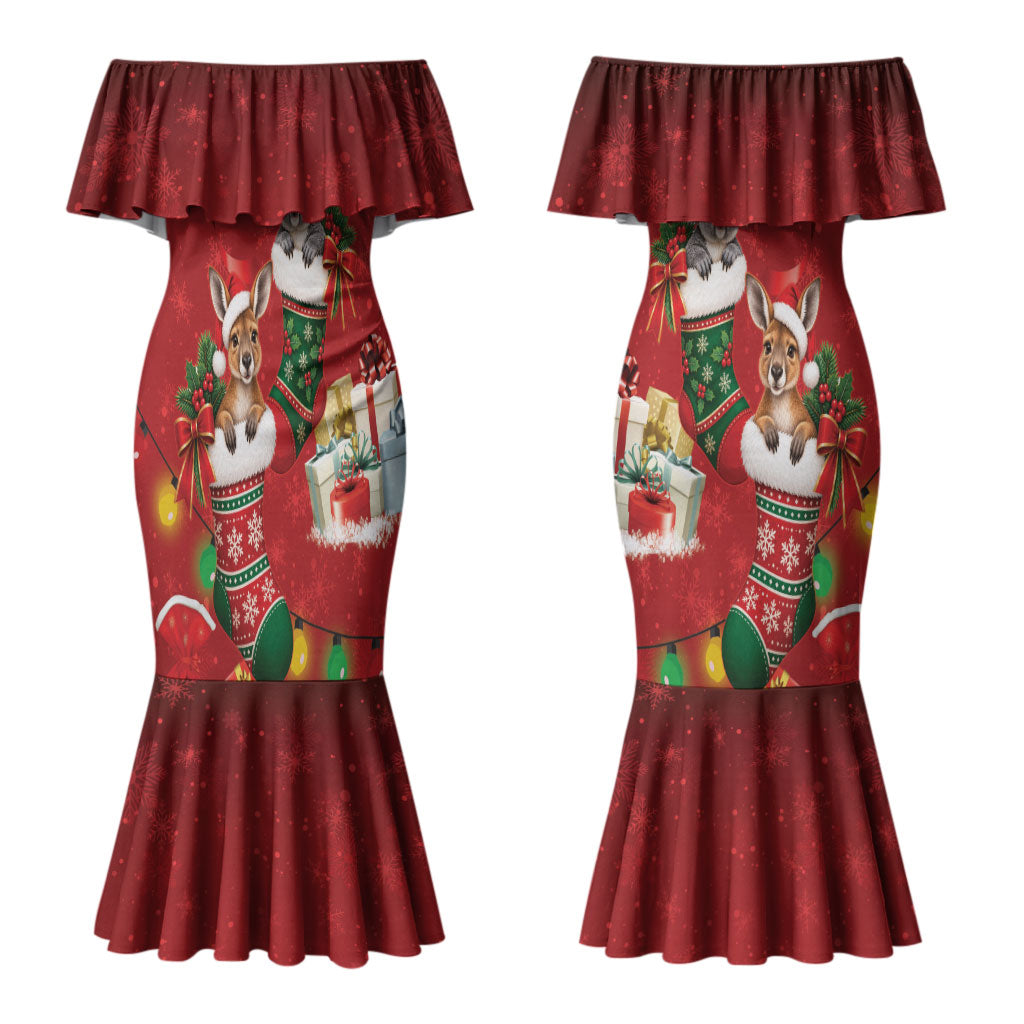 Kangaroo Koala Cockatoo Christmas Australia Couples Matching Mermaid Dress and Long Sleeve Button Shirt Aussie Xmas Sock Coquette Bow