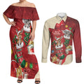 Kangaroo Koala Cockatoo Christmas Australia Couples Matching Off Shoulder Maxi Dress and Long Sleeve Button Shirt Aussie Xmas Sock Coquette Bow