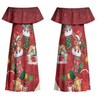 Kangaroo Koala Cockatoo Christmas Australia Couples Matching Off Shoulder Maxi Dress and Long Sleeve Button Shirt Aussie Xmas Sock Coquette Bow
