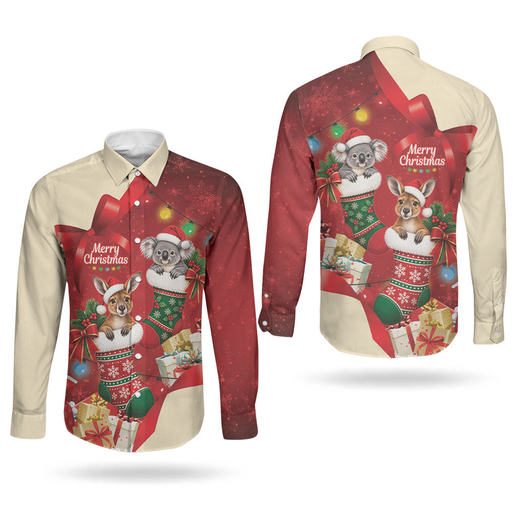 Kangaroo Koala Cockatoo Christmas Australia Couples Matching Off Shoulder Short Dress and Long Sleeve Button Shirt Aussie Xmas Sock Coquette Bow