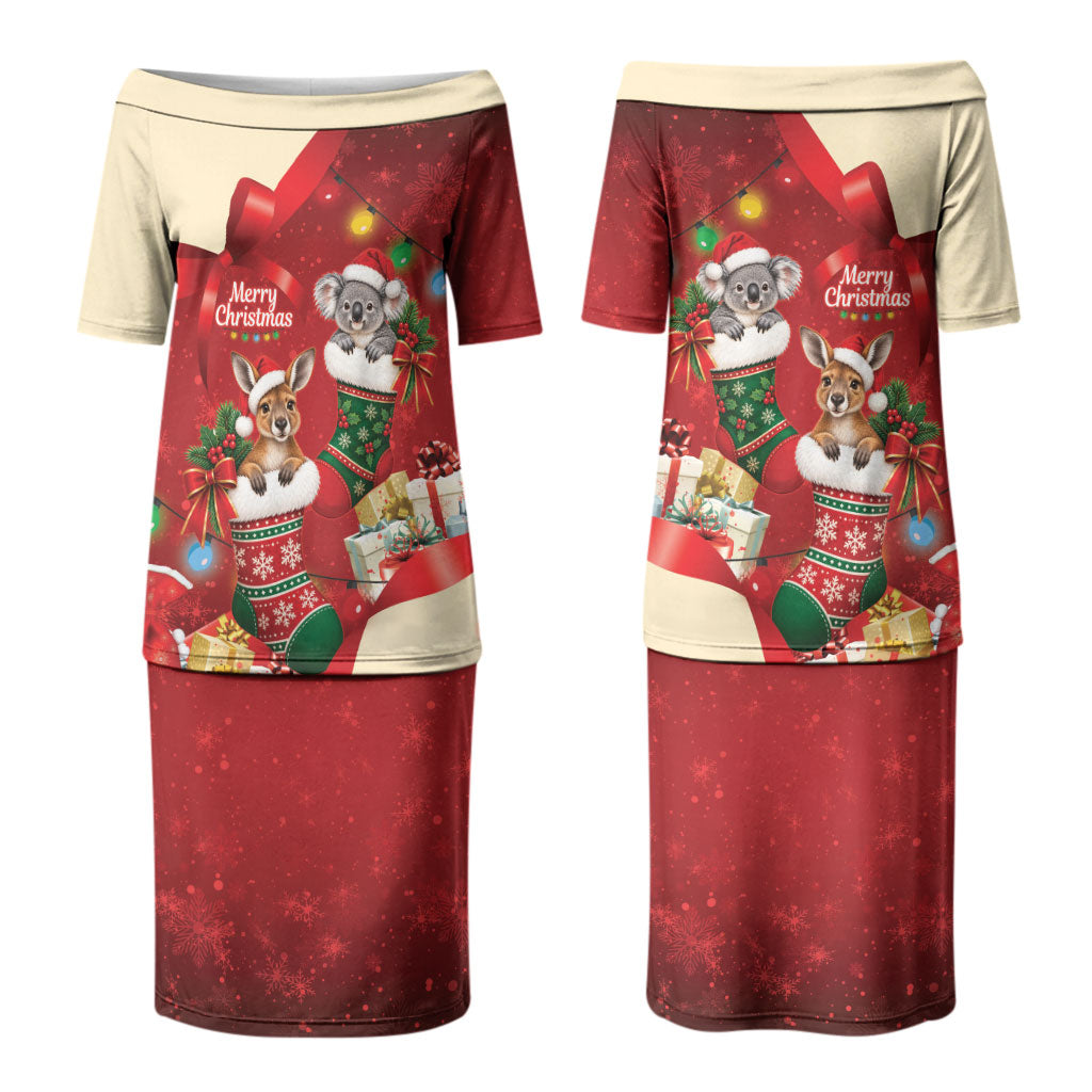 Kangaroo Koala Cockatoo Christmas Australia Couples Matching Puletasi and Long Sleeve Button Shirt Aussie Xmas Sock Coquette Bow