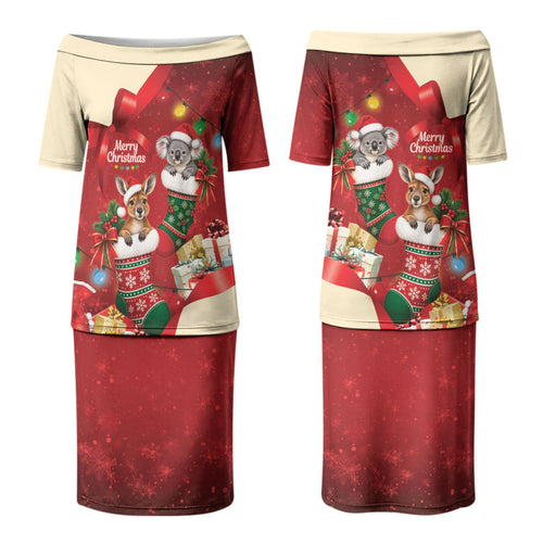 Kangaroo Koala Cockatoo Christmas Australia Couples Matching Puletasi and Long Sleeve Button Shirt Aussie Xmas Sock Coquette Bow