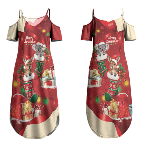 Kangaroo Koala Cockatoo Christmas Australia Couples Matching Summer Maxi Dress and Hawaiian Shirt Aussie Xmas Sock Coquette Bow