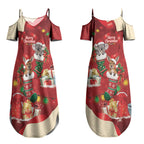 Kangaroo Koala Cockatoo Christmas Australia Couples Matching Summer Maxi Dress and Long Sleeve Button Shirt Aussie Xmas Sock Coquette Bow