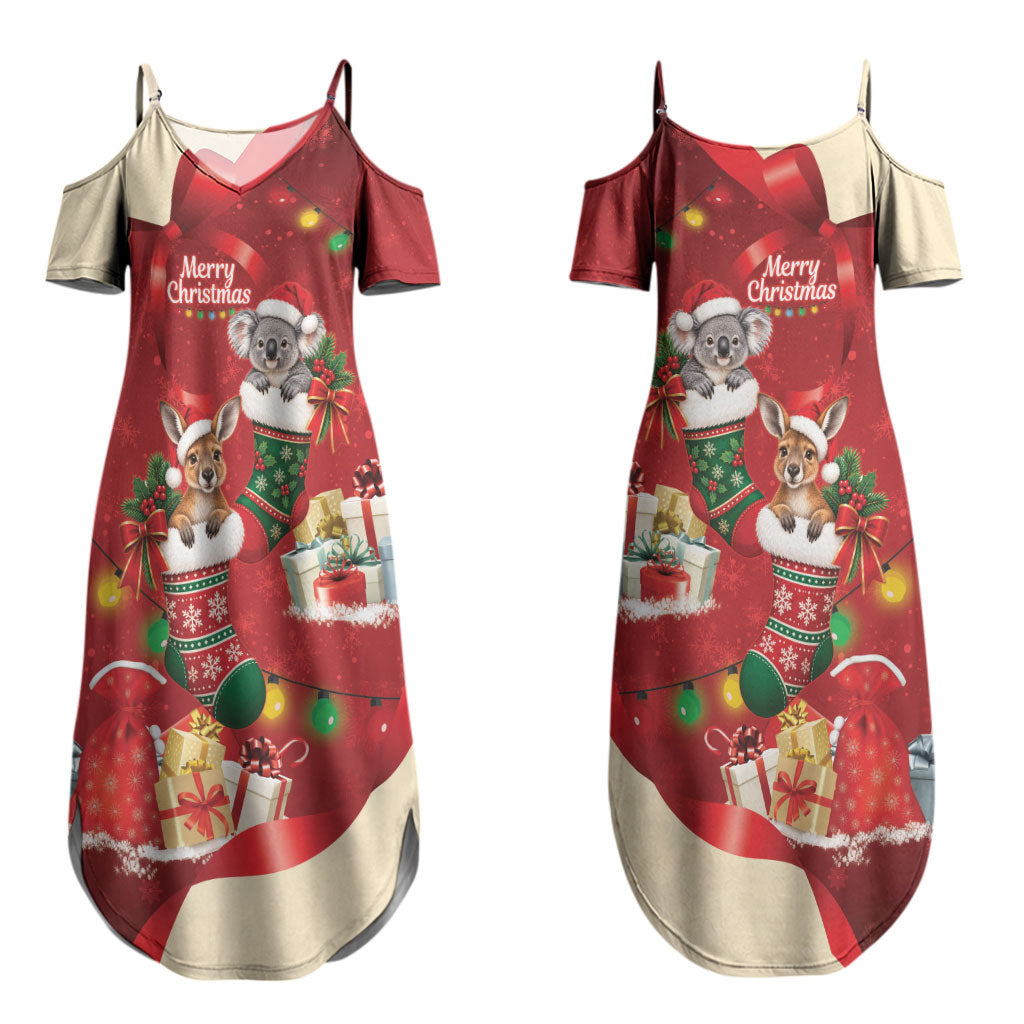 Kangaroo Koala Cockatoo Christmas Australia Couples Matching Summer Maxi Dress and Long Sleeve Button Shirt Aussie Xmas Sock Coquette Bow