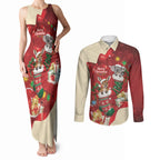 Kangaroo Koala Cockatoo Christmas Australia Couples Matching Tank Maxi Dress and Long Sleeve Button Shirt Aussie Xmas Sock Coquette Bow