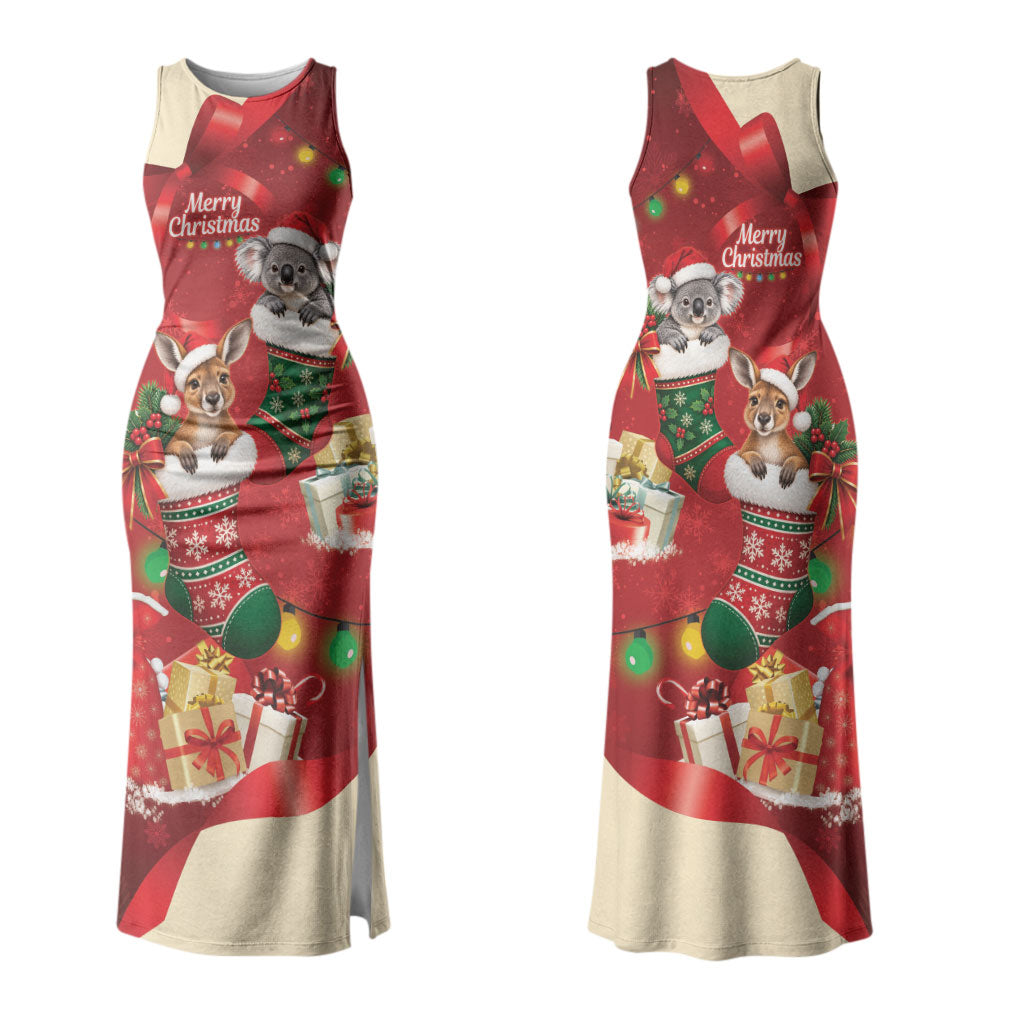 Kangaroo Koala Cockatoo Christmas Australia Couples Matching Tank Maxi Dress and Long Sleeve Button Shirt Aussie Xmas Sock Coquette Bow