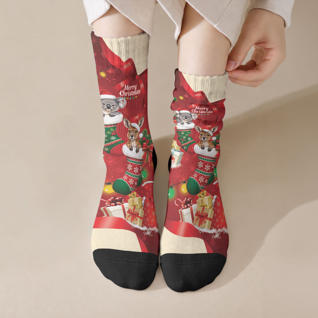 Kangaroo Koala Cockatoo Christmas Australia Crew Socks Aussie Xmas Sock Coquette Bow