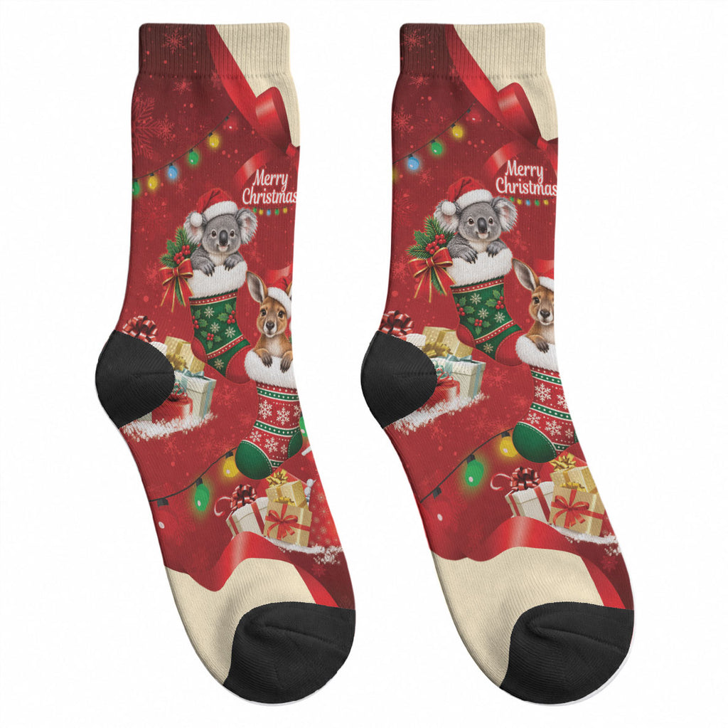 Kangaroo Koala Cockatoo Christmas Australia Crew Socks Aussie Xmas Sock Coquette Bow