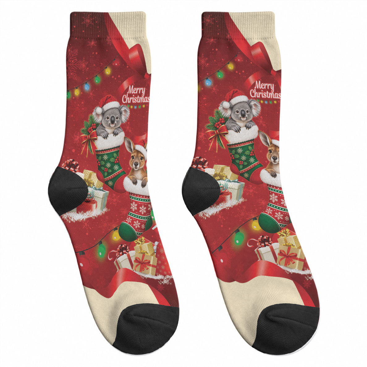 Kangaroo Koala Cockatoo Christmas Australia Crew Socks Aussie Xmas Sock Coquette Bow