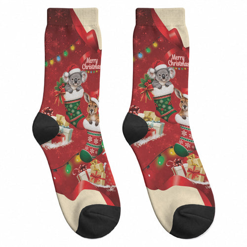 Kangaroo Koala Cockatoo Christmas Australia Crew Socks Aussie Xmas Sock Coquette Bow