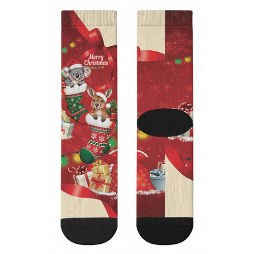 Kangaroo Koala Cockatoo Christmas Australia Crew Socks Aussie Xmas Sock Coquette Bow