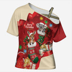 Kangaroo Koala Cockatoo Christmas Australia Cross Shoulder Shirt Aussie Xmas Sock Coquette Bow
