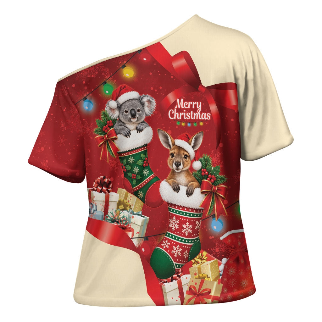 Kangaroo Koala Cockatoo Christmas Australia Cross Shoulder Shirt Aussie Xmas Sock Coquette Bow
