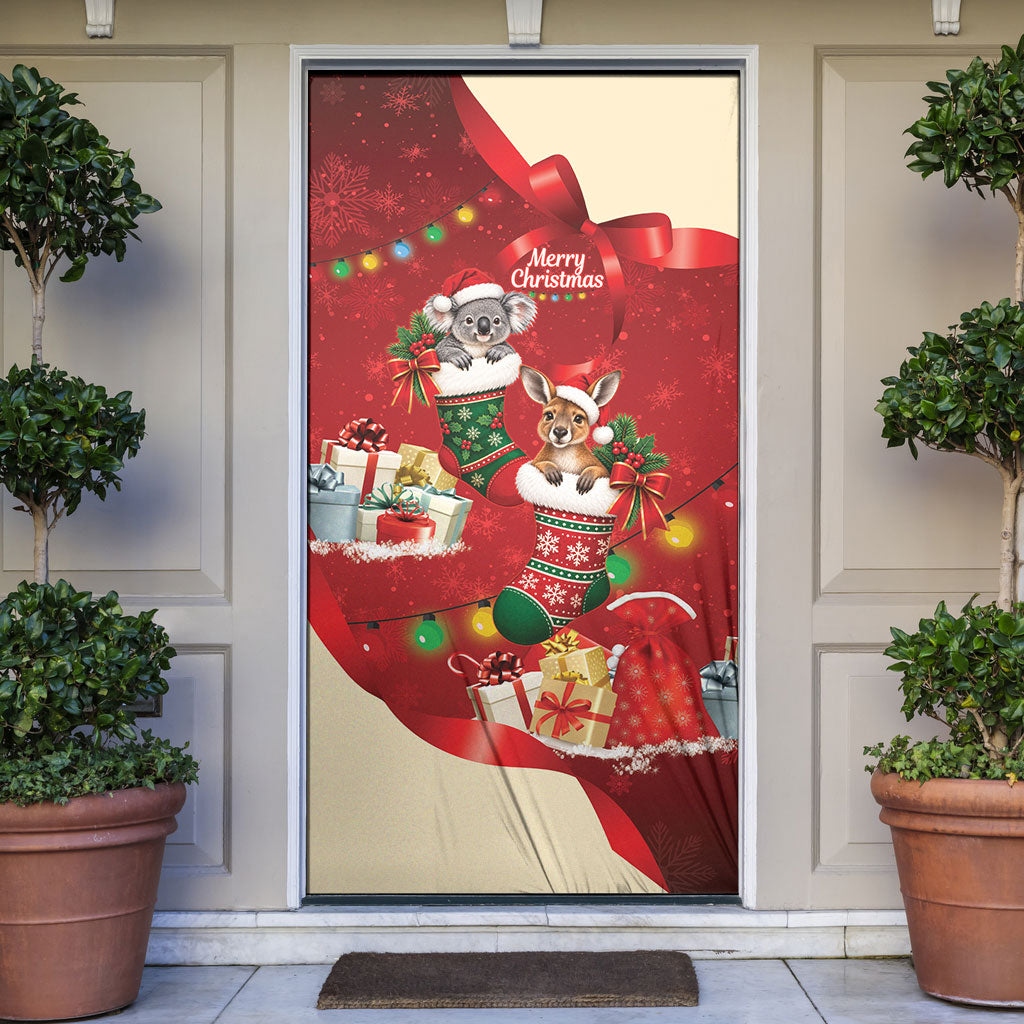 Kangaroo Koala Cockatoo Christmas Australia Door Cover Aussie Xmas Sock Coquette Bow