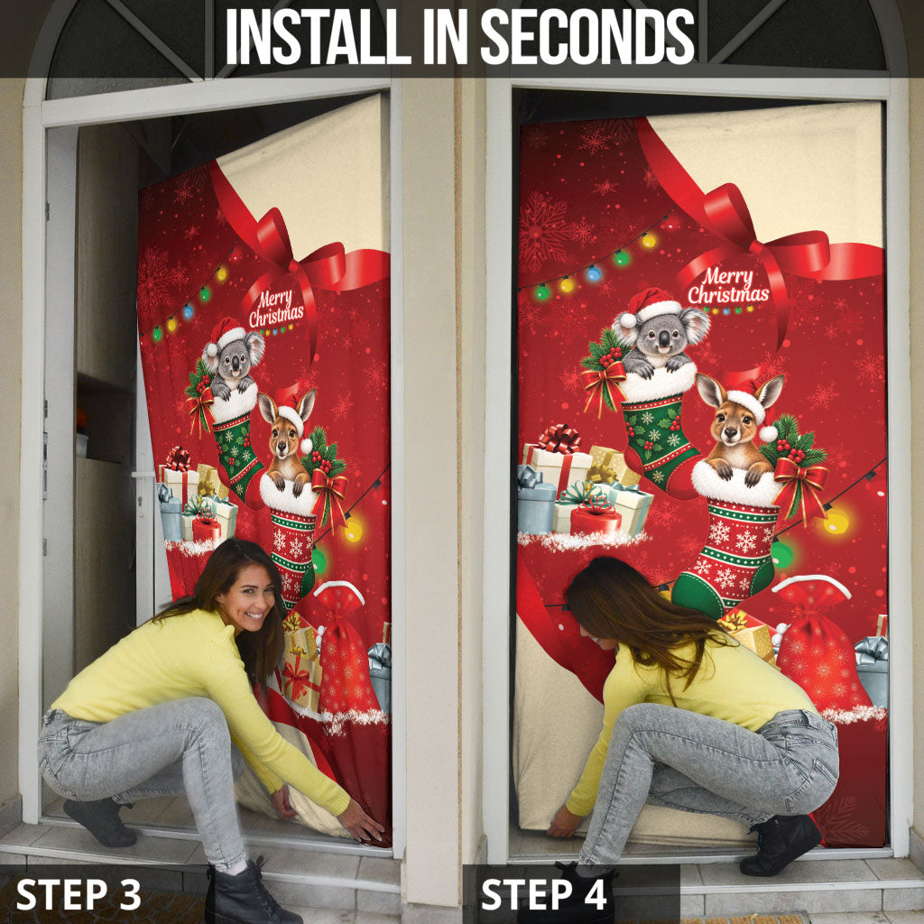 Kangaroo Koala Cockatoo Christmas Australia Door Cover Aussie Xmas Sock Coquette Bow