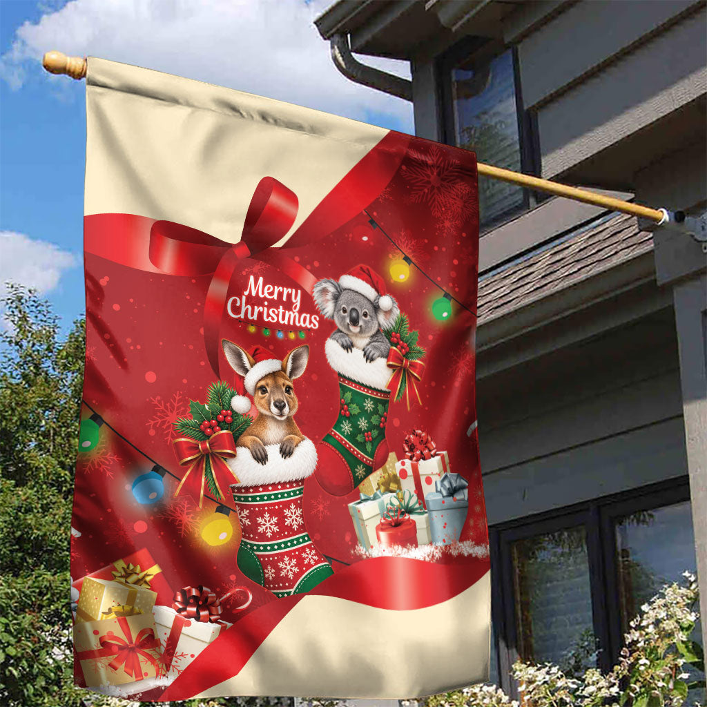 Kangaroo Koala Cockatoo Christmas Australia Garden Flag Aussie Xmas Sock Coquette Bow