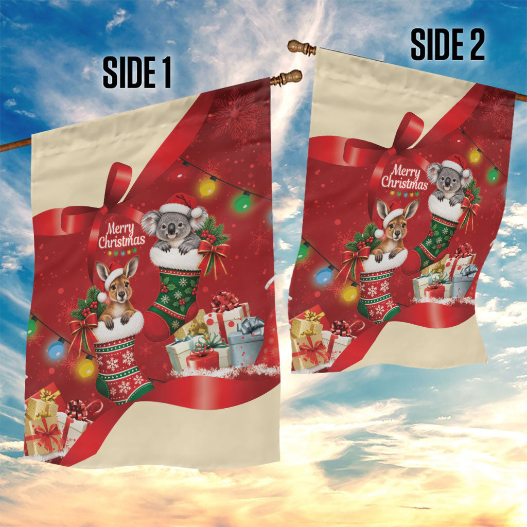 Kangaroo Koala Cockatoo Christmas Australia Garden Flag Aussie Xmas Sock Coquette Bow