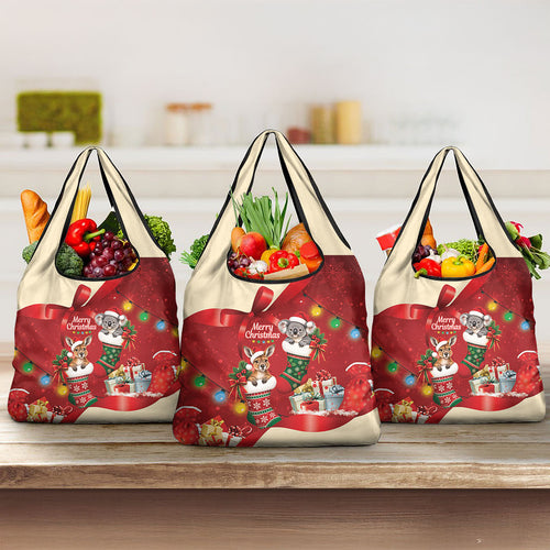 Kangaroo Koala Cockatoo Christmas Australia Grocery Bag Aussie Xmas Sock Coquette Bow