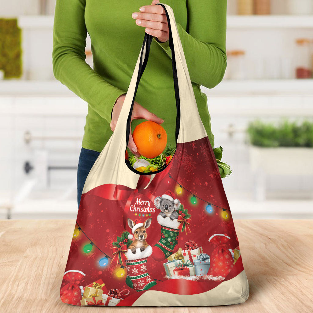 Kangaroo Koala Cockatoo Christmas Australia Grocery Bag Aussie Xmas Sock Coquette Bow