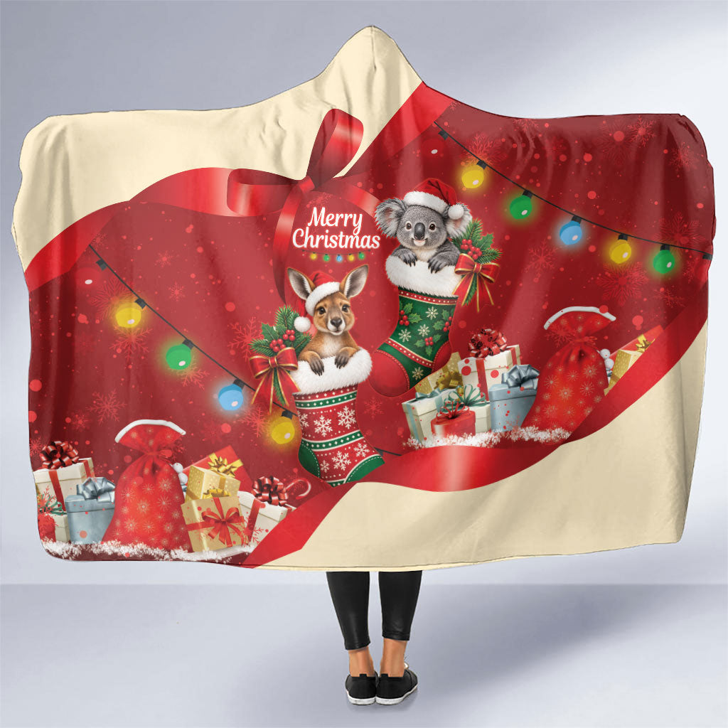 Kangaroo Koala Cockatoo Christmas Australia Hooded Blanket Aussie Xmas Sock Coquette Bow