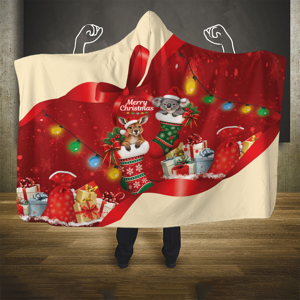 Kangaroo Koala Cockatoo Christmas Australia Hooded Blanket Aussie Xmas Sock Coquette Bow