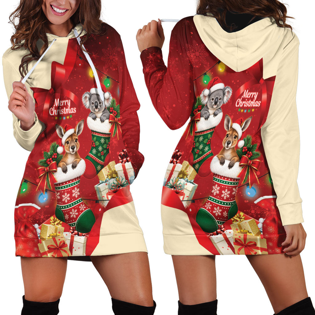 Kangaroo Koala Cockatoo Christmas Australia Hoodie Dress Aussie Xmas Sock Coquette Bow