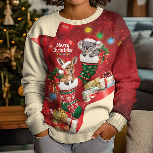 Kangaroo Koala Cockatoo Christmas Australia Kid Ugly Christmas Sweater Aussie Xmas Sock Coquette Bow