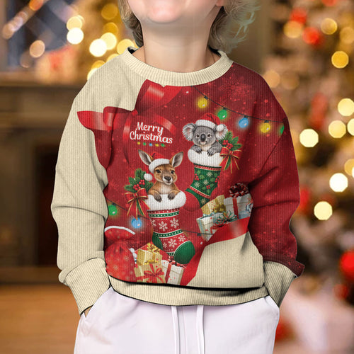 Kangaroo Koala Cockatoo Christmas Australia Kid Ugly Christmas Sweater Aussie Xmas Sock Coquette Bow