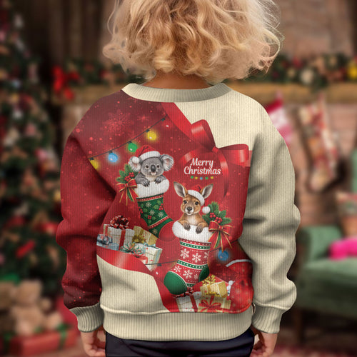 Kangaroo Koala Cockatoo Christmas Australia Kid Ugly Christmas Sweater Aussie Xmas Sock Coquette Bow