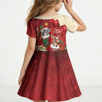 Kangaroo Koala Cockatoo Christmas Australia Kid Short Sleeve Dress Aussie Xmas Sock Coquette Bow