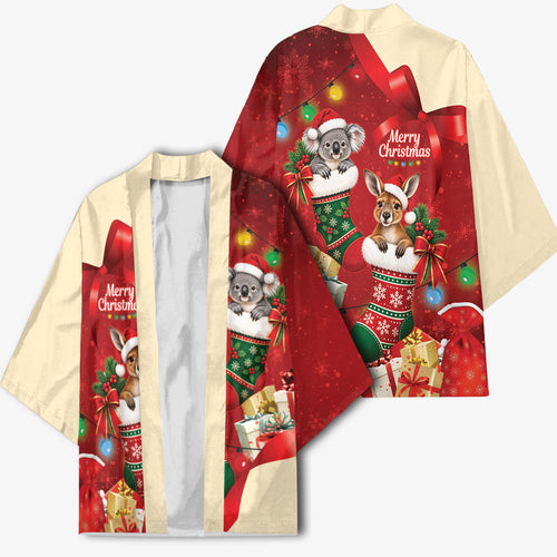 Kangaroo Koala Cockatoo Christmas Australia Kimono Aussie Xmas Sock Coquette Bow