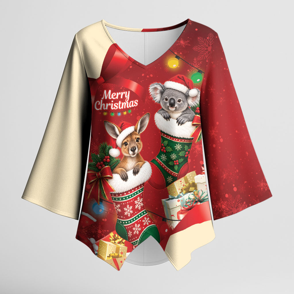 Kangaroo Koala Cockatoo Christmas Australia Kimono Sleeve Blouse Aussie Xmas Sock Coquette Bow
