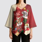 Kangaroo Koala Cockatoo Christmas Australia Kimono Sleeve Blouse Aussie Xmas Sock Coquette Bow