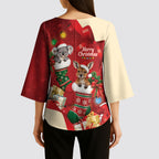 Kangaroo Koala Cockatoo Christmas Australia Kimono Sleeve Blouse Aussie Xmas Sock Coquette Bow