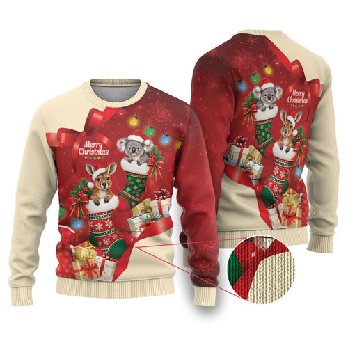 Kangaroo Koala Cockatoo Christmas Australia Ugly Christmas Sweater Aussie Xmas Sock Coquette Bow