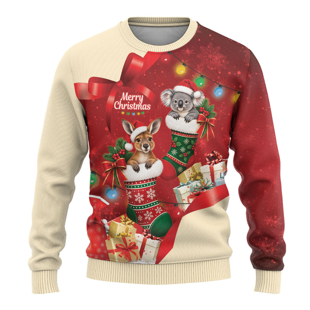 Kangaroo Koala Cockatoo Christmas Australia Ugly Christmas Sweater Aussie Xmas Sock Coquette Bow